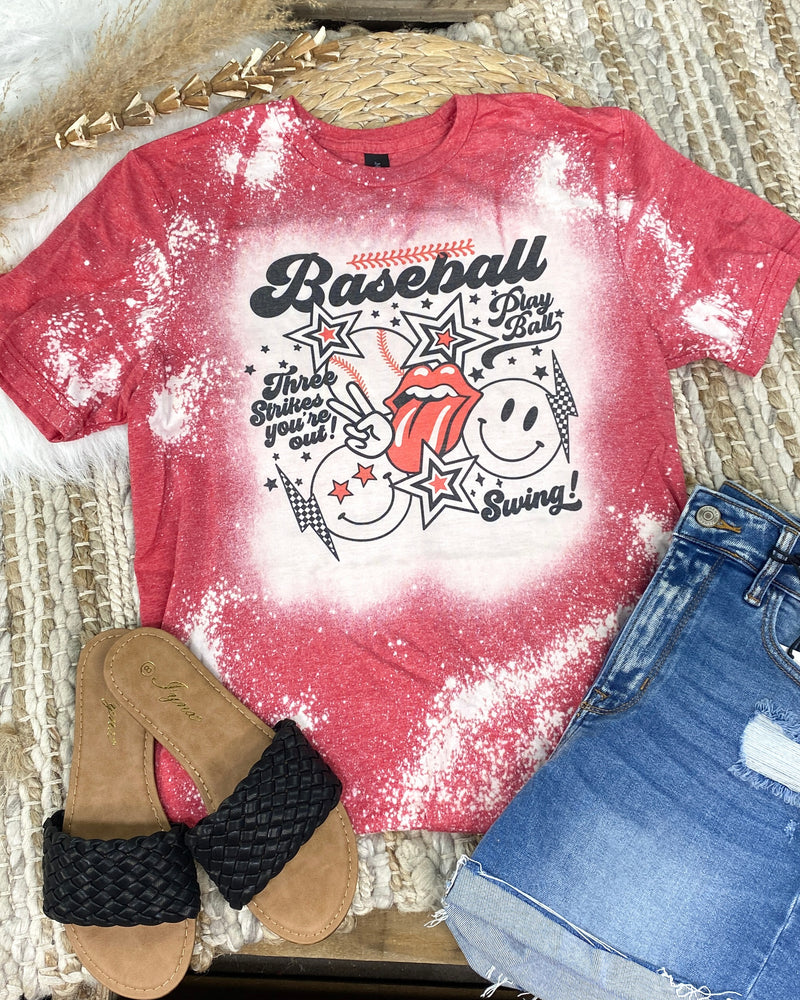 3 Strikes Your Out Red Bleached Tee