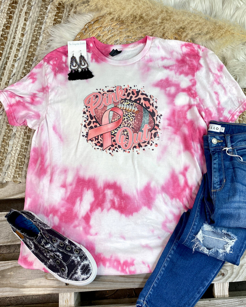 Pink Out Football Bleached Tee