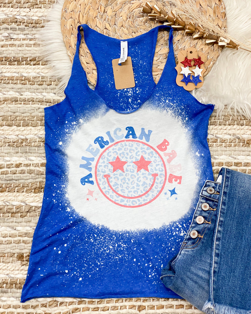 American Babe Bleached Tank In Blue