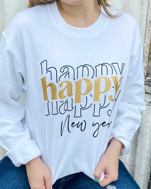 Happy Happy New Year White Pullover